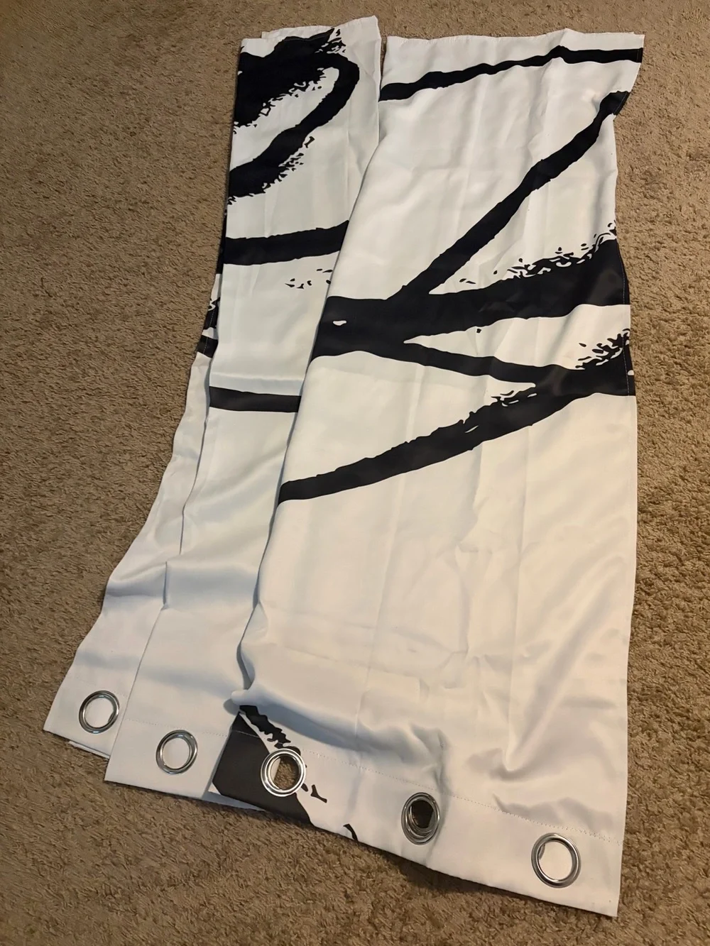 Abstract Black and White Window Curtain Panels and 2 Matching Pillow Covers